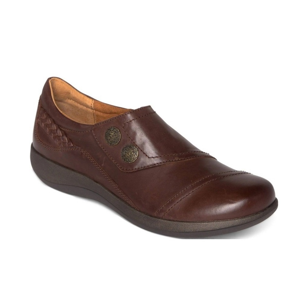 Aetrex Karina Womens Brown Leather Orthopedic Adjustable Slip On Loafers Size 10